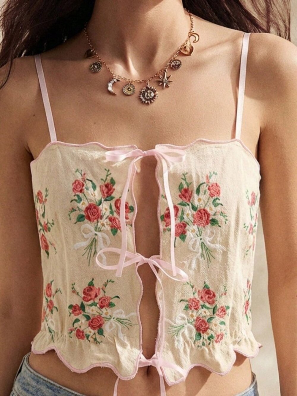 Multicolor Boho Women's Floral Spaghetti Strap Cropped Tank Top